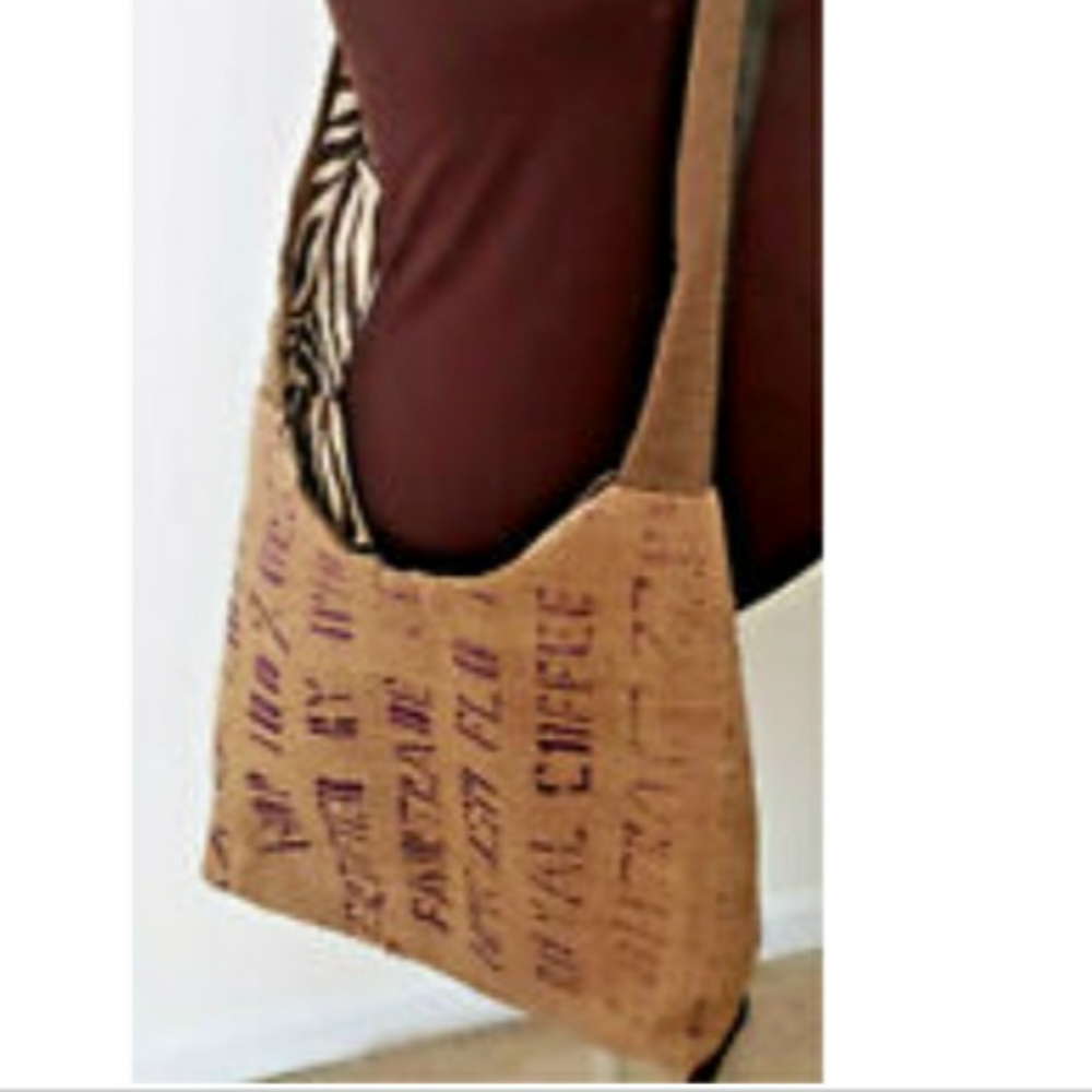 Beautiful VINTAGE COUTURE COFFEE BAG BOHO BURLAP Shoulder Crossbody Custom